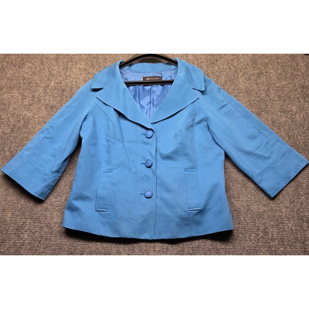 AK Anne Klein Light Blue Cotton 3/4 Sleeve Blazer Jacket Womens Size 14